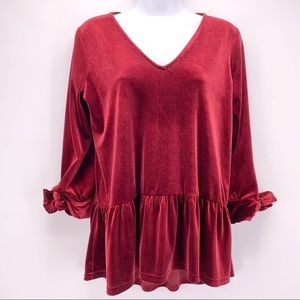 Halogen Red Velvet Peplum Top Size XS